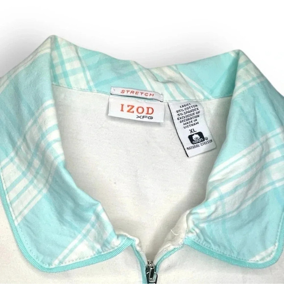 Izod Women’s Sleeveless Polo Shirt XFG Stretch White & Aqua Plaid Collar - XL - Picture 4 of 9